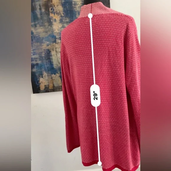 Kim Rogers Women’s Cardigan Red White Print All Cotton - Picture 8 of 10